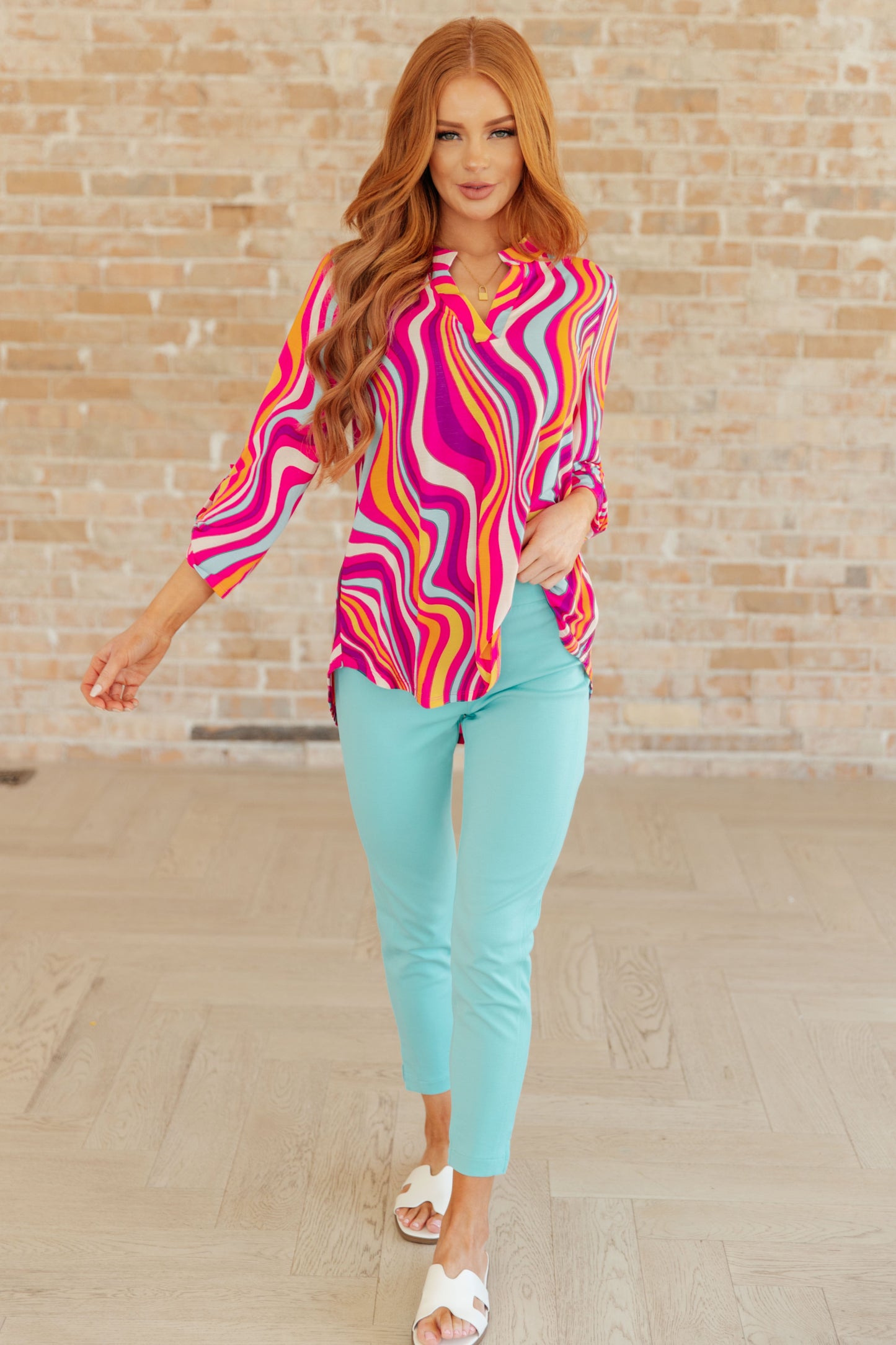 Magic Ankle Crop Skinny Pants in Aqua